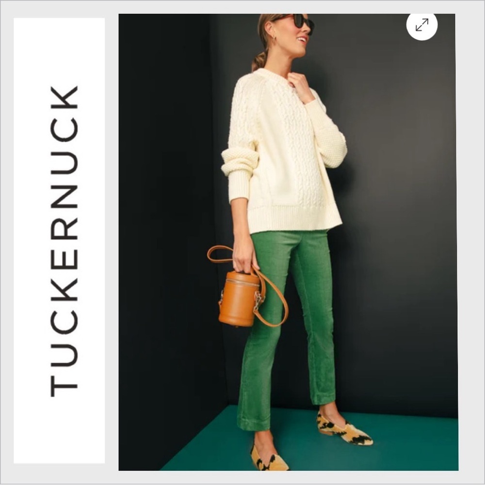 Tuckernuck Cream Cable-Knit Sweater with Green Pants